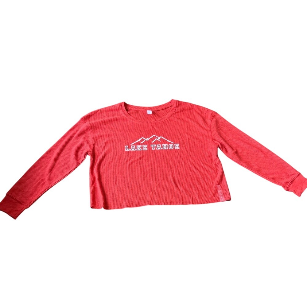 Arizona Body Lake Tahoe‎ Red Ribbed Thermal Crop Sleep Top Large NWT